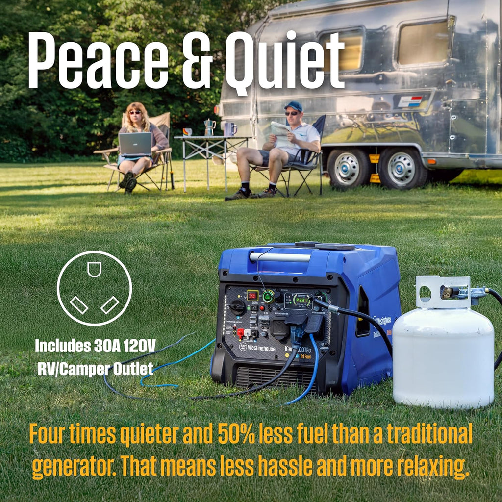 Westinghouse 8200 Peak Watt Tri-Fuel Portable Inverter Generator, Remote Electric Start, Transfer Switch Ready, Gas, Propane, Natural Gas, Low THD, Safe for Electronics, Parallel Capable, CO Sensor