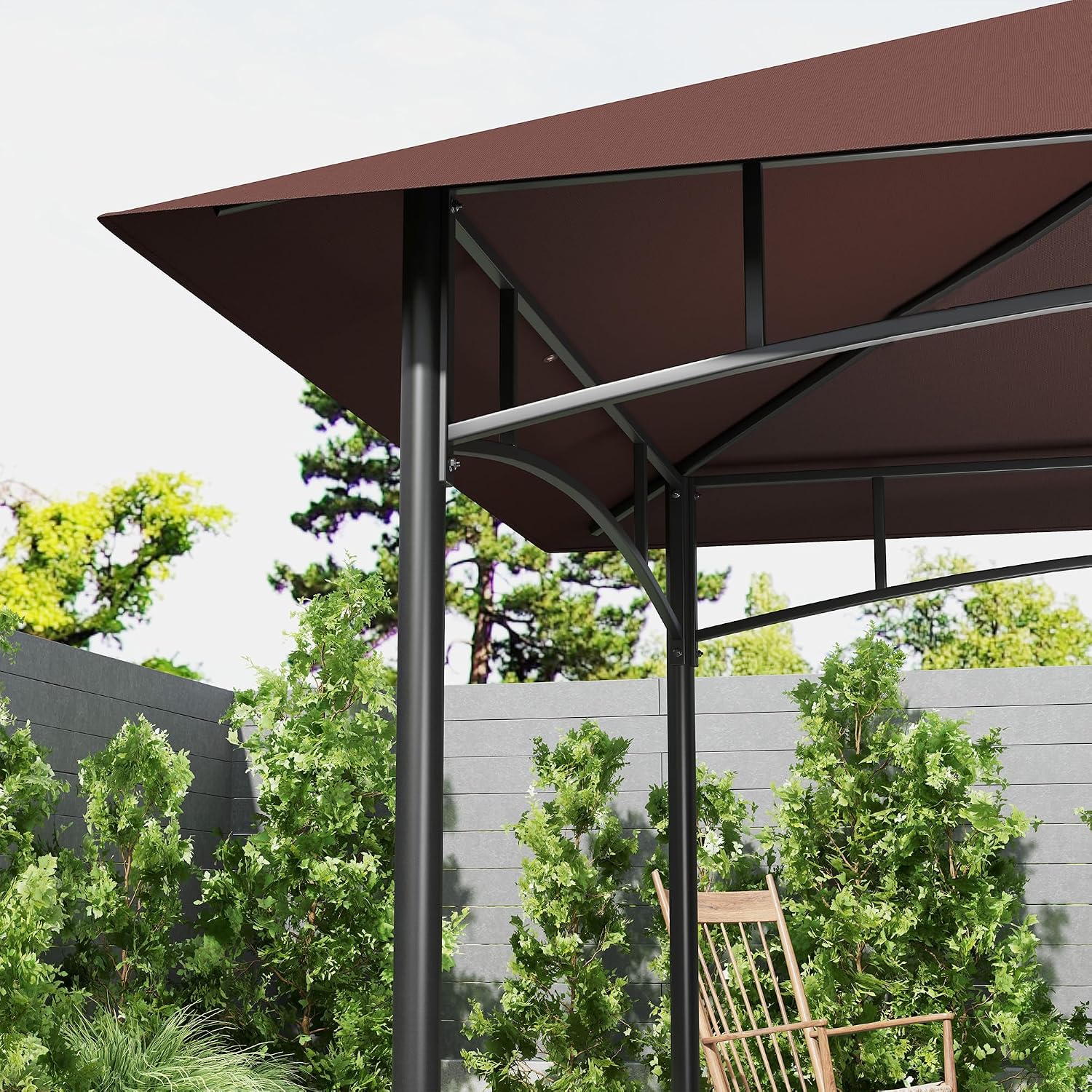 Outsunny 8' x 5' Grill Gazebo, 2-Tier Outdoor BBQ Gazebo with Ceiling Hook, 2 Side Shelves and Storage Baskets for Patio Deck Yard, Dark Brown