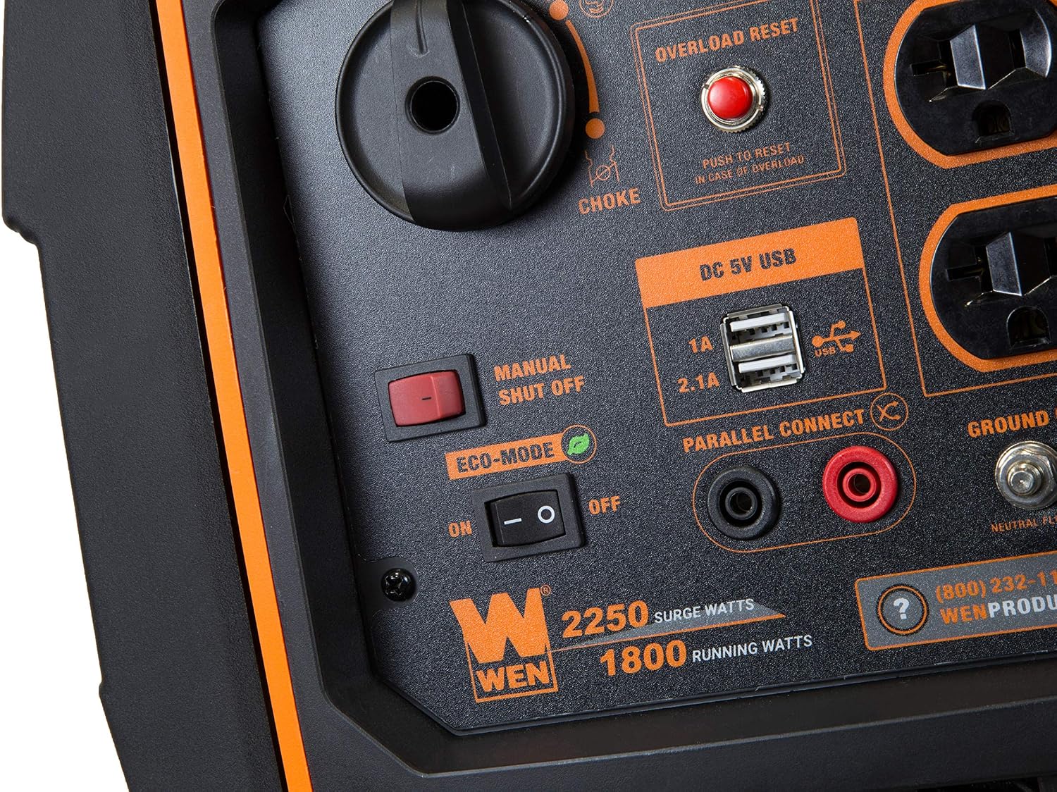 WEN 56225i 2250-Watt Gas Powered Portable Inverter Generator with Fuel Shut-Off, CARB Compliant , Black