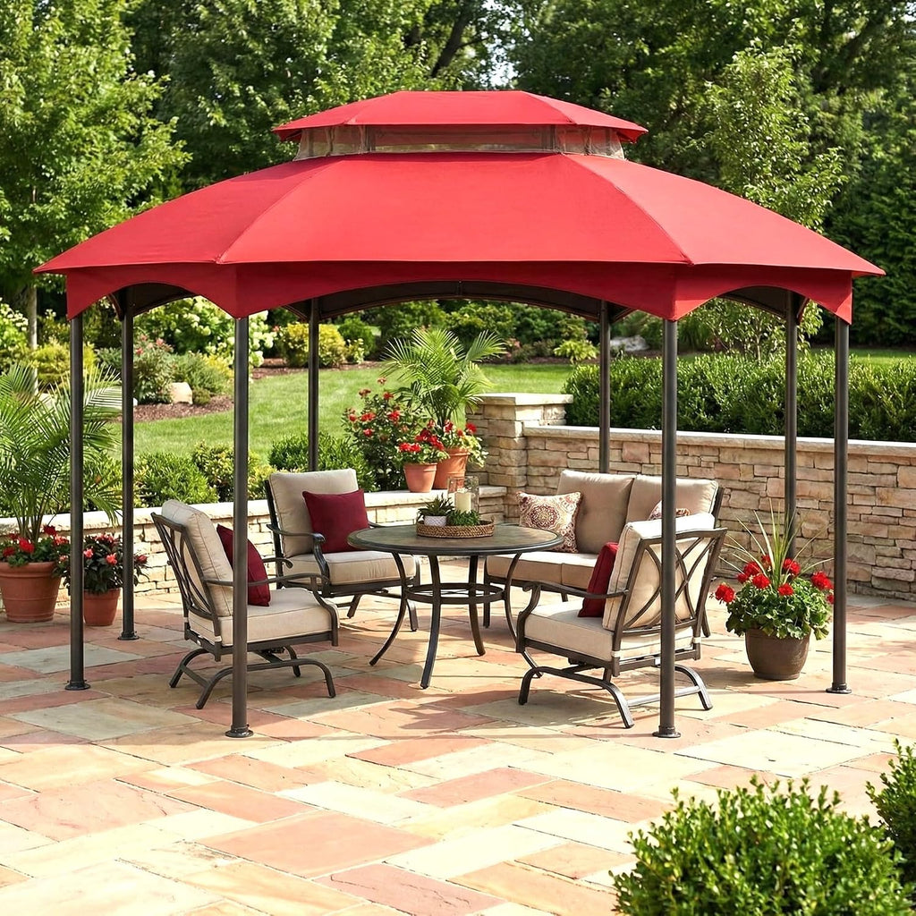 Garden Winds Reinforced Replacement Canopy Top Cover Compatible with The L-GZ1138PST Manhattan Oval Gazebo - Classic Red, Riplock 350