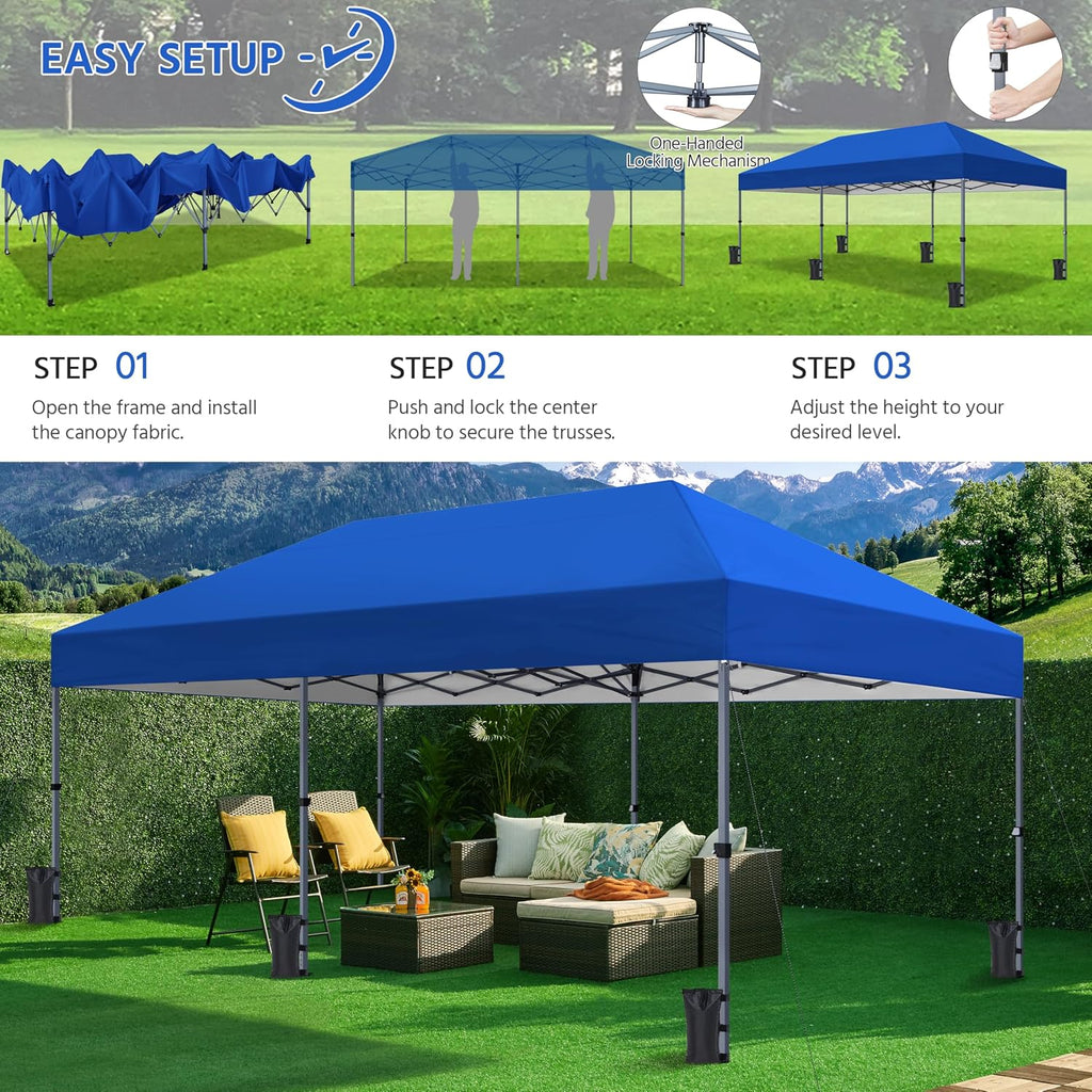Yaheetech 10×20 Pop Up Canopy Easy Set-up Tent, Portable Outdoor Canopy Instant Tent, Commercial Gazebo with Wheeled Carry Bag & 6 Sandbags for Home, Party & Outdoor Activities, Blue