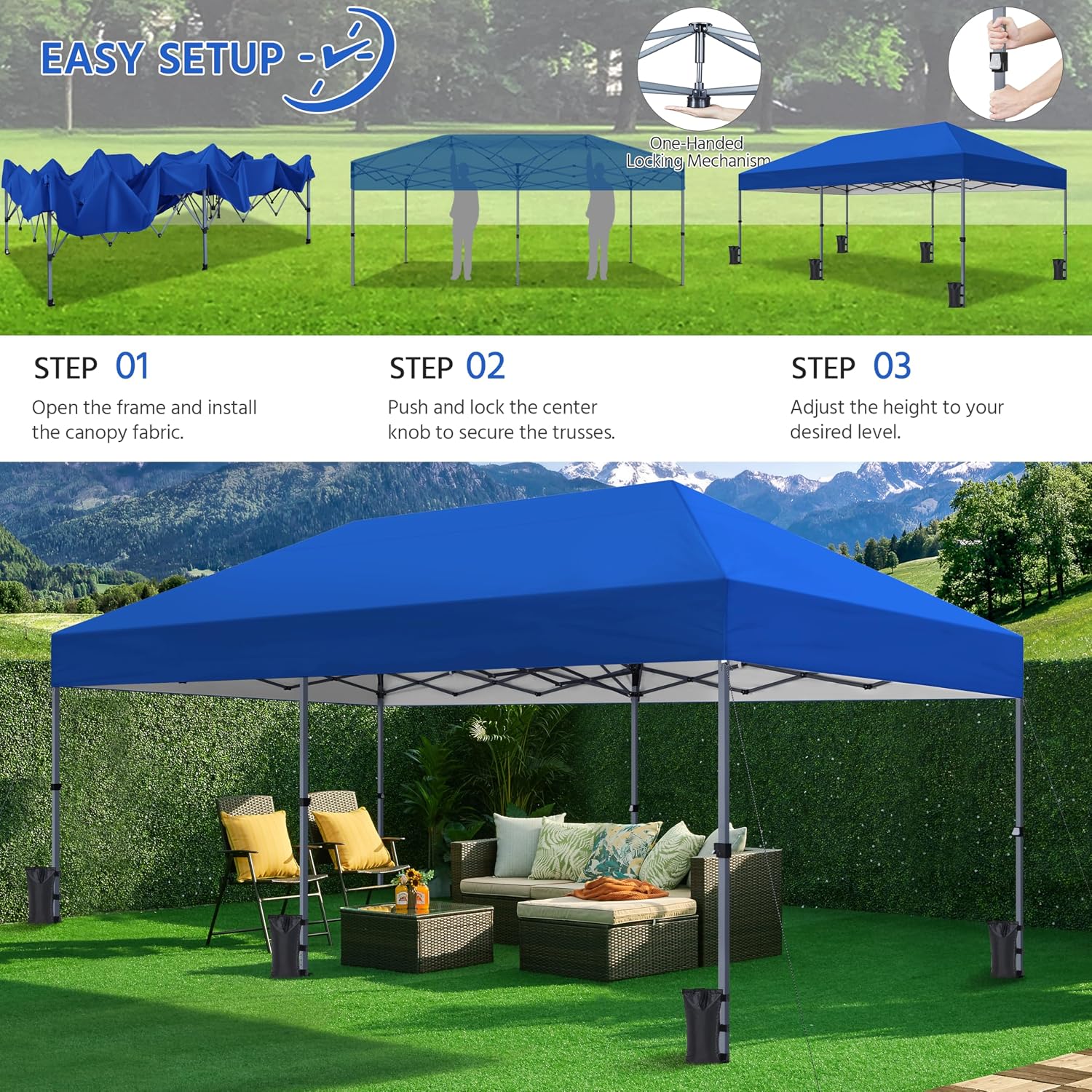 Yaheetech 10×20 Pop Up Canopy Easy Set-up Tent, Portable Outdoor Canopy Instant Tent, Commercial Gazebo with Wheeled Carry Bag & 6 Sandbags for Home, Party & Outdoor Activities, Blue