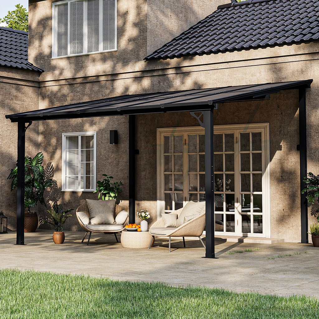 Gazebo for Patio 10' x 12', Gazebo Pergola with Sloped Roof, Large Wall-Mounted Heavy Duty Awnings, for Backyard, Deck, Patio
