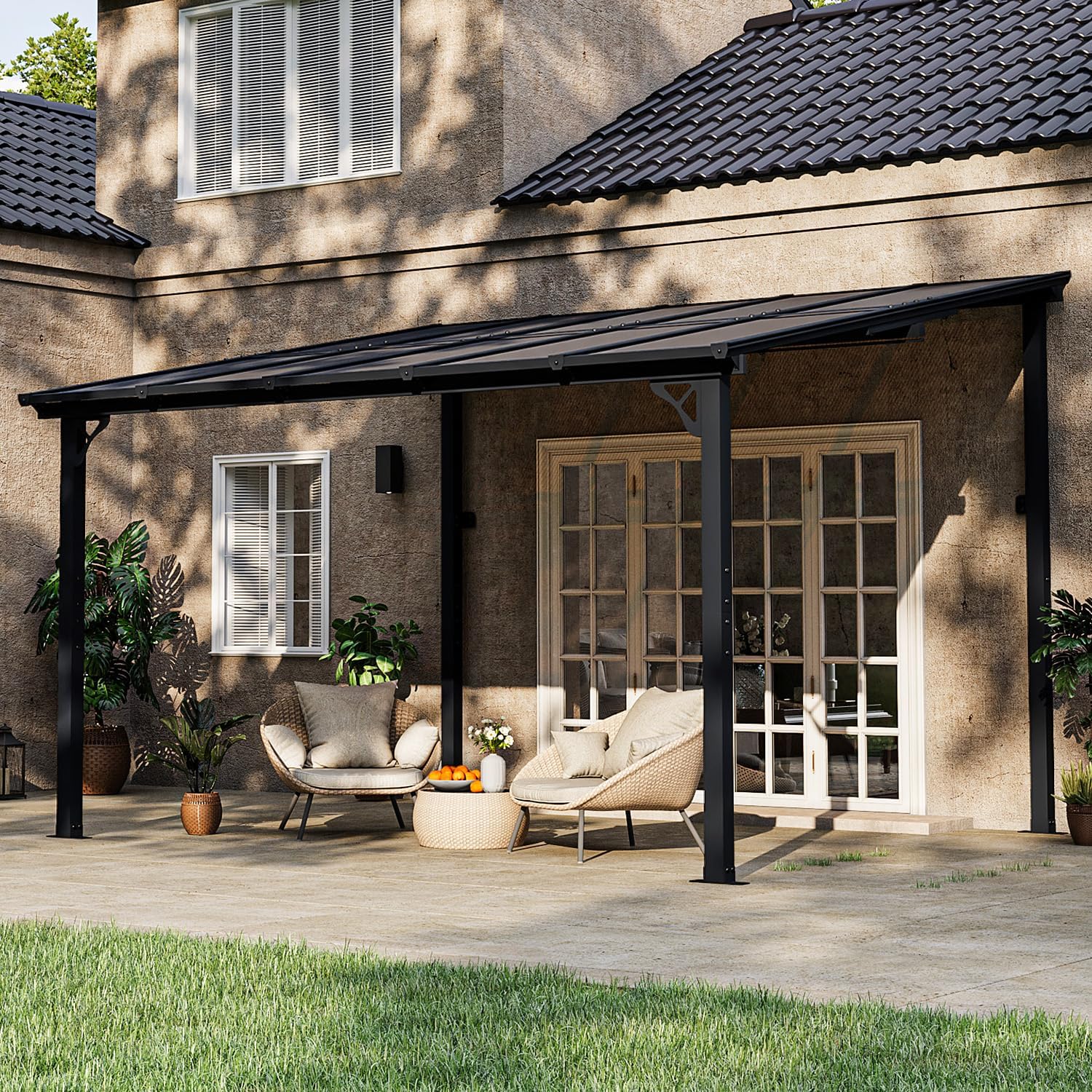 Gazebo for Patio 10' x 12', Gazebo Pergola with Sloped Roof, Large Wall-Mounted Heavy Duty Awnings, for Backyard, Deck, Patio