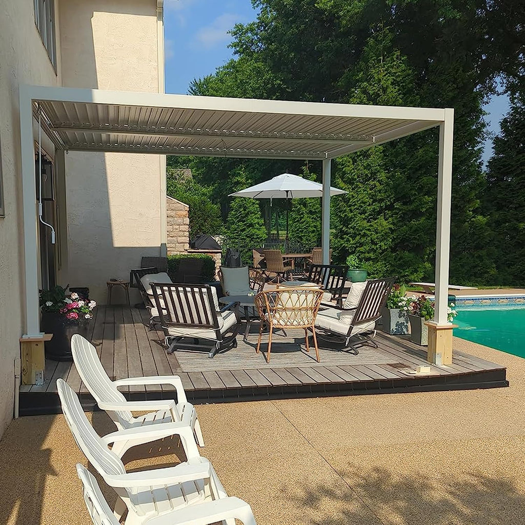 Domi Louvered Pergola 10×16 FT, Outdoor Aluminum Pergola with Adjustable Rainproof Roof and Drainage System, Metal Pergola Gazebo for Patio, Deck, Backyard, White