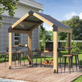 GARTOO 7.7'x5.7' Outdoor Grill Wood Gazebo - Hardtop Gazebo with 2 Side Shelves and Galvanized Steel Roof, Patio Wooden BBQ Pergola for Garden, Porch and Backyard