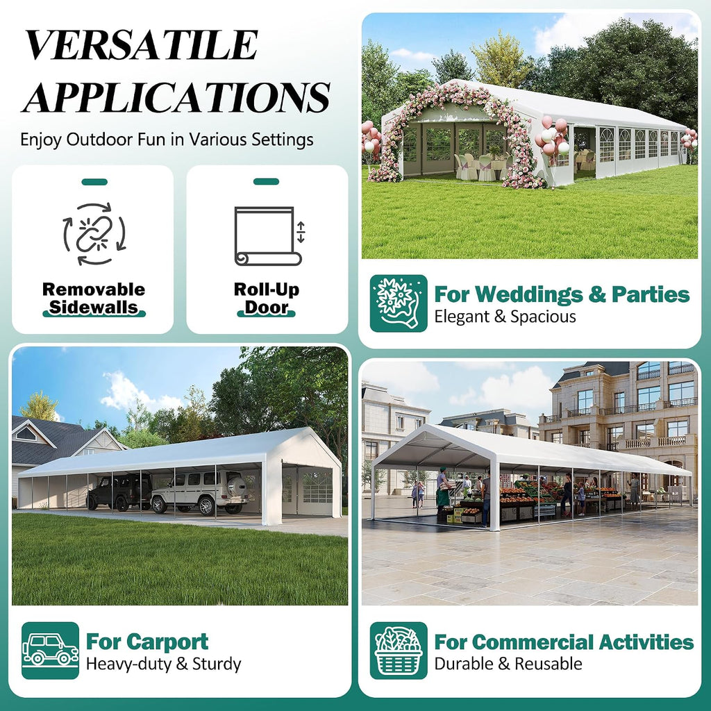 GARTOO 20' x 60' Heavy Duty Party Tent - Outdoor Wedding Gazebo Event Shelter Canopy with Removable Sidewall & 4 Sand Bags for Outdoor Event, Wedding, Birthday Party