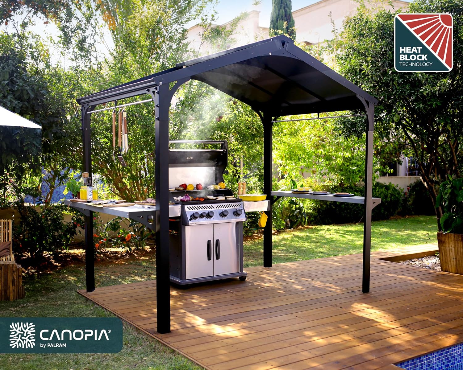 Palram - Canopia Austin 6' x 8' BBQ Grill Gazebo, Gray Polycarbonate Panels, Metal Frame Hardtop, Weather Protection & Shade Grilling Station for Deck, Backyard Bar and Grill