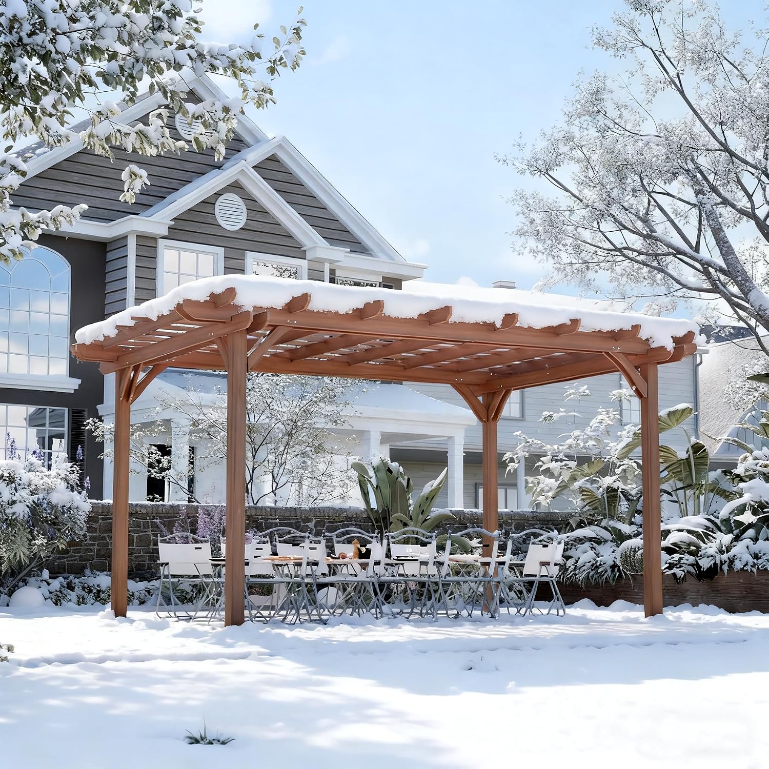 Outdoor Pergola 10x12 FT Wooden Pergola Gazebo - 100% Sturdy Solid Wood Outdoor Gazebo for Backyard, Patio, Deck, Lawn Backyard Waterproof & Windproof Outside Garden Shelter for Year-Round Use