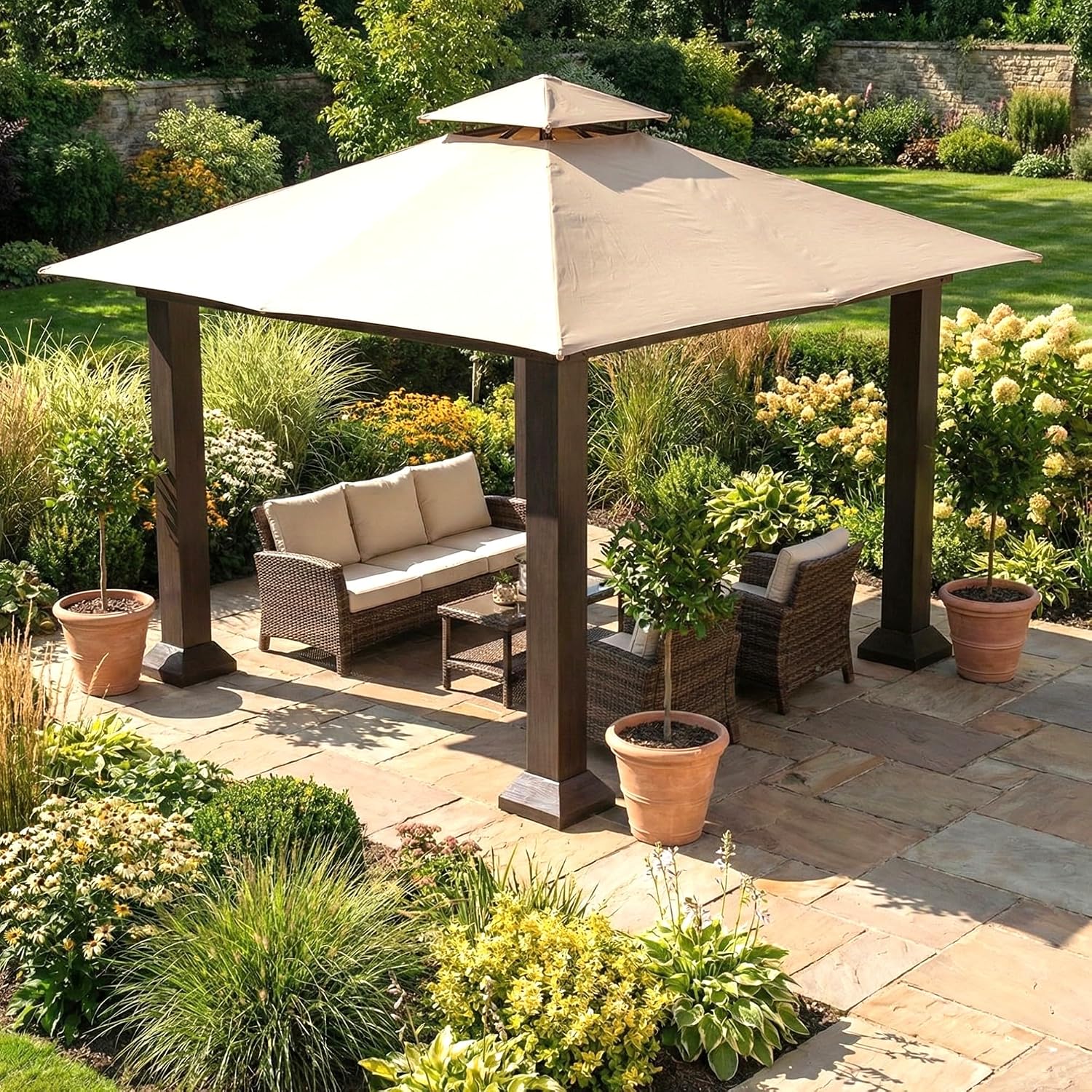 Garden Winds Heavy Duty Reinforced Replacement Canopy Top Cover Compatible with The GZ734 Seville 12' x 12' Gazebo - Classic Sand, Riplock 500
