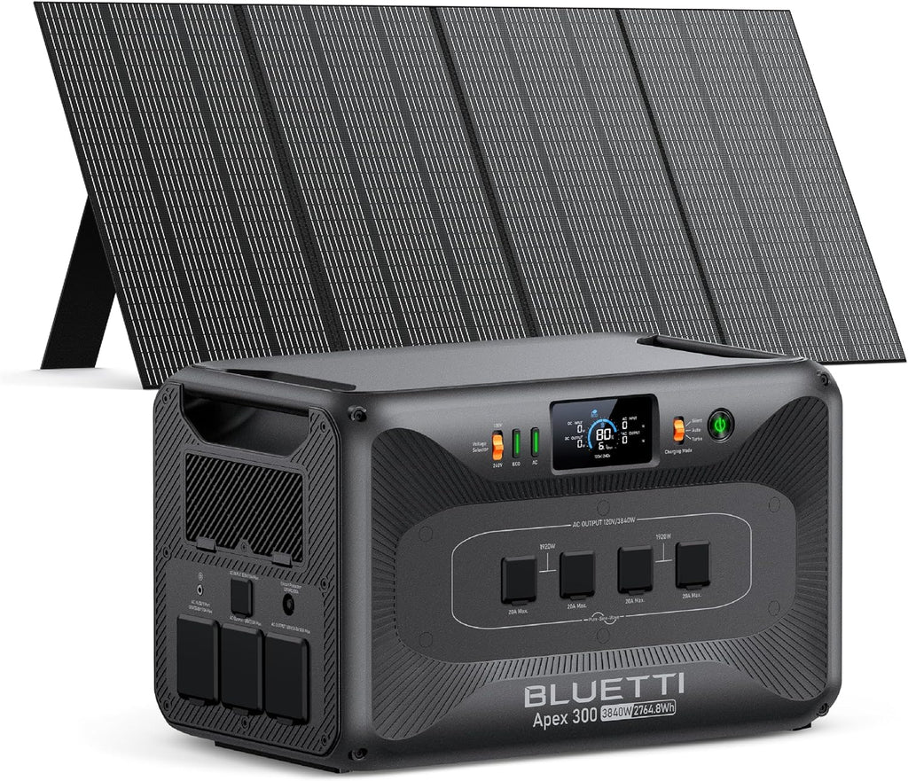 BLUETTI Apex 300 Solar Generator with 350W Solar Panel, 2764.8Wh LFP Battery Backup with 6 3840W AC Outlets (7680W Surge), 120V/240V Dual Voltage, Ideal for Camping and Off-Grid Living