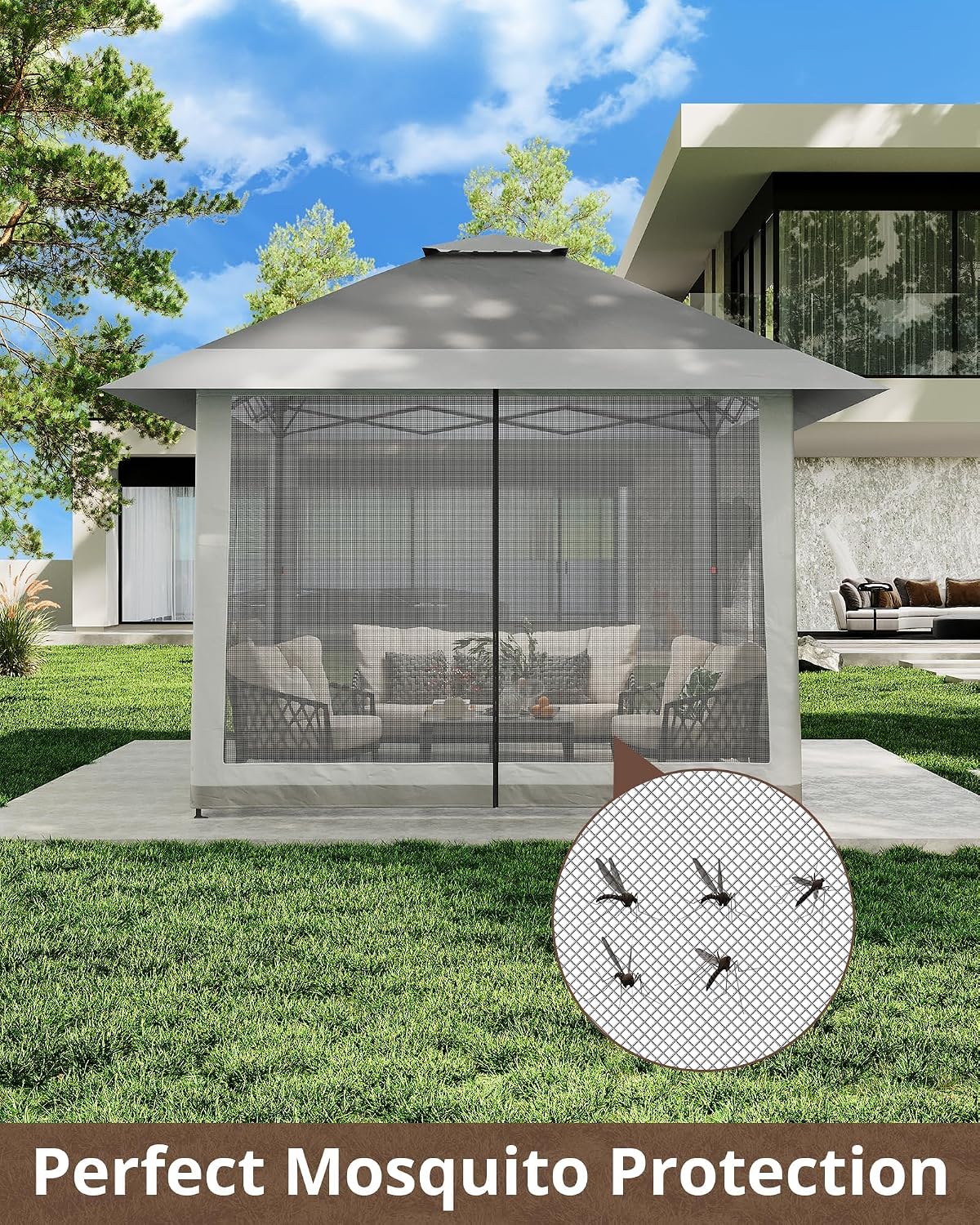 13x13ft Popup Hexagonal Gazebo with Mosquito Net, Adjustable Outdoor Hexagonal Canopy with Portable Handbag for Garden/Backyard/Patio - Gray (Gray)