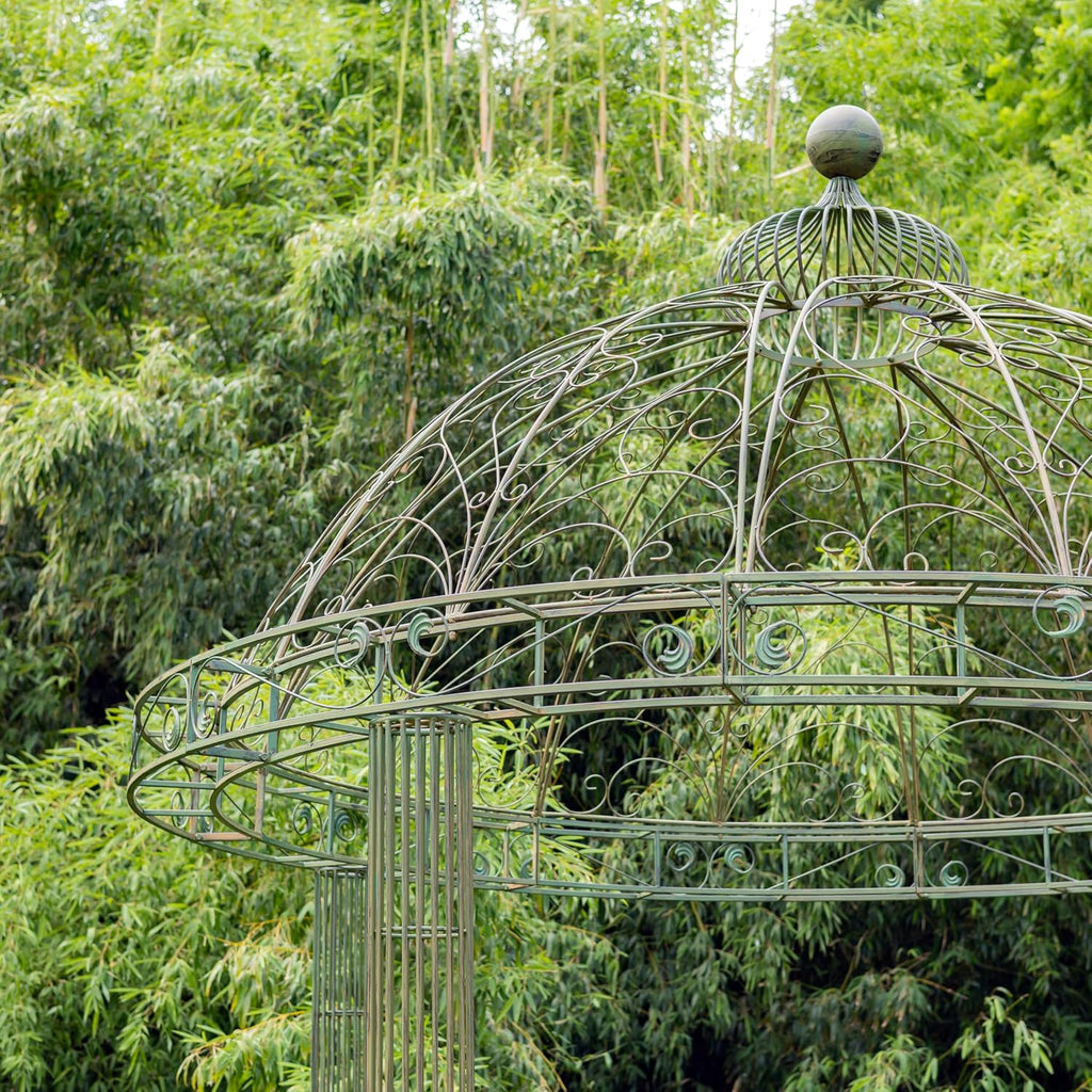 13.8ft. Tall Ornate Round Iron Garden Gazebo Medillín 1972' (Antique Green)