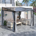 COVERONICS 10' X 10' Outdoor Polycarbonate Lean to Gazebo - Wall-Mounted Aluminum Frame Gazebo with Slope Hardtop, Patio Heavy-Duty Lean to Pergola with Netting & Curtains for Garden, Backyard, Deck