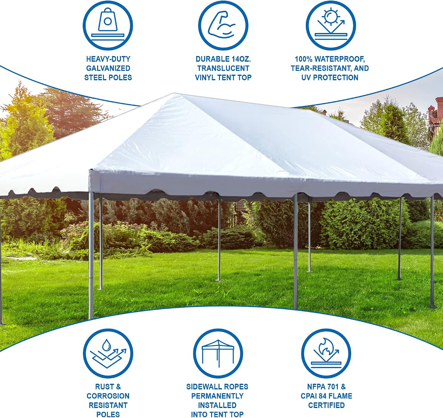 Party Tents DIRECT 20' x 30' Weekender West Coast Frame Style Party Tent | White PVC Top | for Weddings, Graduations, Banquets, and Events