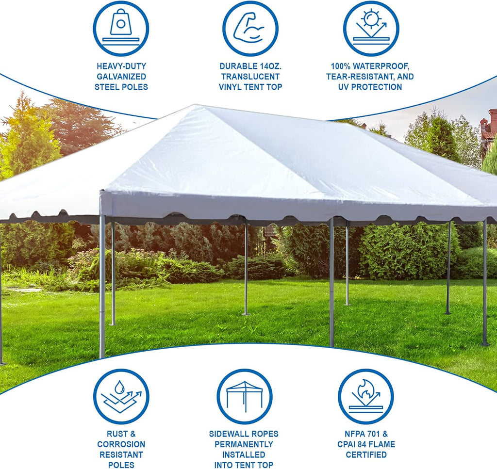 Party Tents DIRECT 20' x 40' Weekender West Coast Frame Style Party Tent | White PVC Top | for Weddings, Graduations, and Events