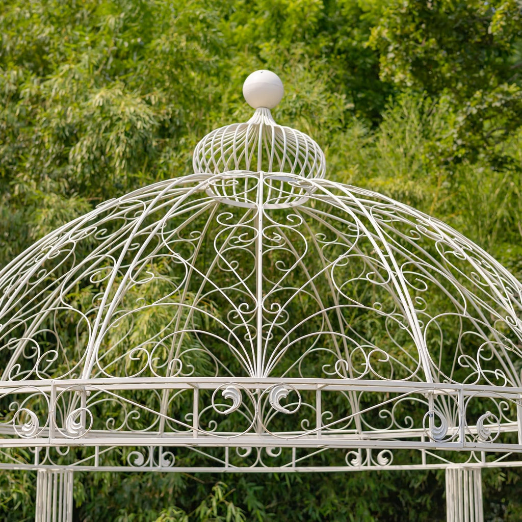 13.8ft. Tall Ornate Round Iron Garden Gazebo Medillín 1972' (Antique White)