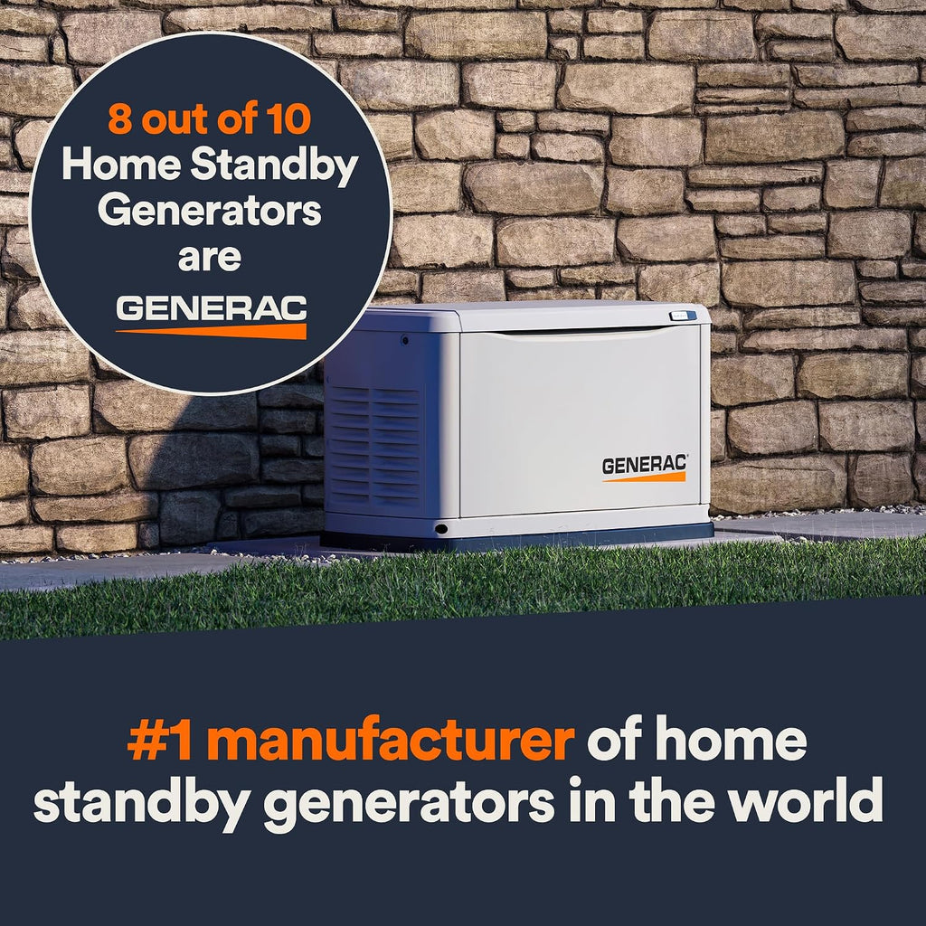 Generac Guardian 10kW Home Standby Generator - Automatic Whole House Backup Power for Storms, Emergencies, and Outages, WiFi Enabled, Runs on Natural Gas or Liquid Propane, Quiet Operation