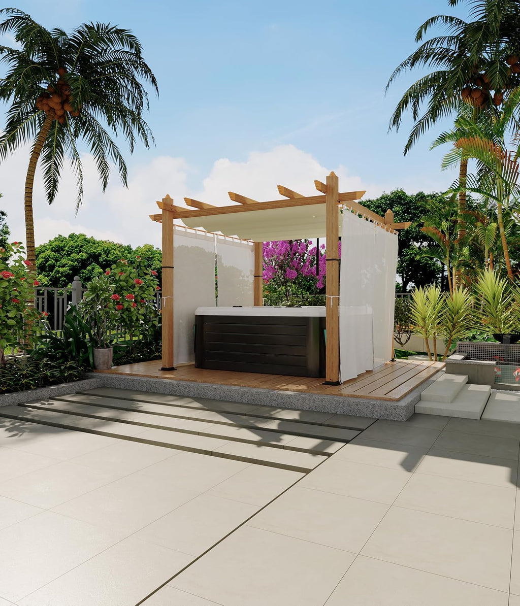 GAOMON 10x10 Ft Outdoor Pergola, Heavy-Duty Aluminum Patio Pergolas and Gazebos Clearance with Retractable Canopy & Side Mesh Curtain, Metal Pergola for Existing Deck, Backyard Garden Porch, Beige