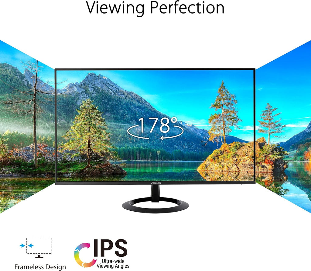 ASUS 24' (23.8-inch viewable) Eye Care Monitor (VZ24EHF) - IPS, Full HD (1920 x 1080), Frameless, 100Hz, Adaptive-Sync, 1ms, HDMI, Low Blue Light, Flicker Free, Ultra-Slim Profile, 3 Year Warranty