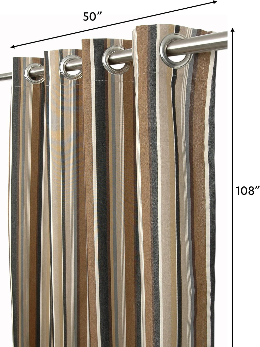 Outdoor/Indoor Sunbrella Curtain 108 inch x 50 inch with 8 Stainless Steel Grommets Capital Espresso Stripe