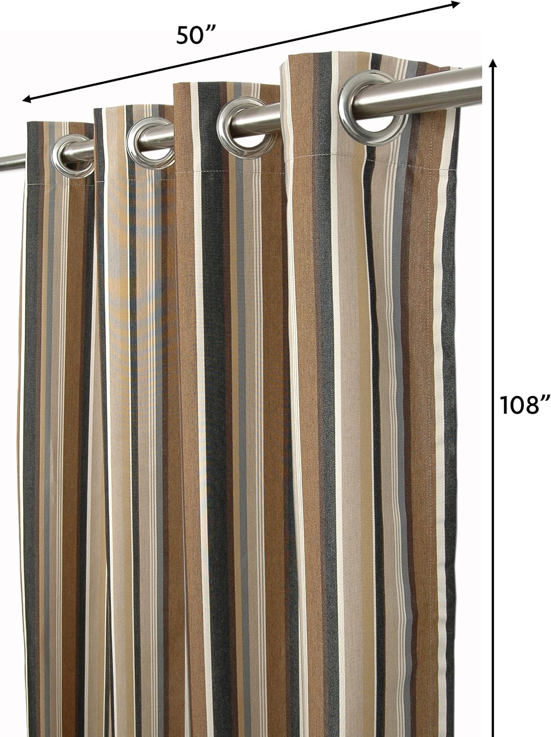 Outdoor/Indoor Sunbrella Curtain 108 inch x 50 inch with 8 Stainless Steel Grommets Capital Espresso Stripe