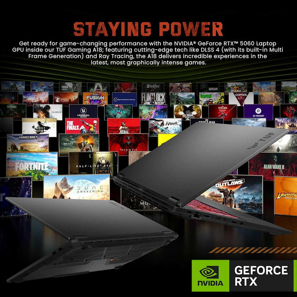 ASUS TUF A18 18' WUXGA 144Hz Gaming Laptop, AMD Ryzen 7 260, NVIDIA GeForce RTX 5060, 16GB DDR5, 1TB SSD, RGB Backlit Keyboard, Copilot, FHD IR Camera, Wi-Fi 6E, Win 11, Gray, 1TB Docking Station Set