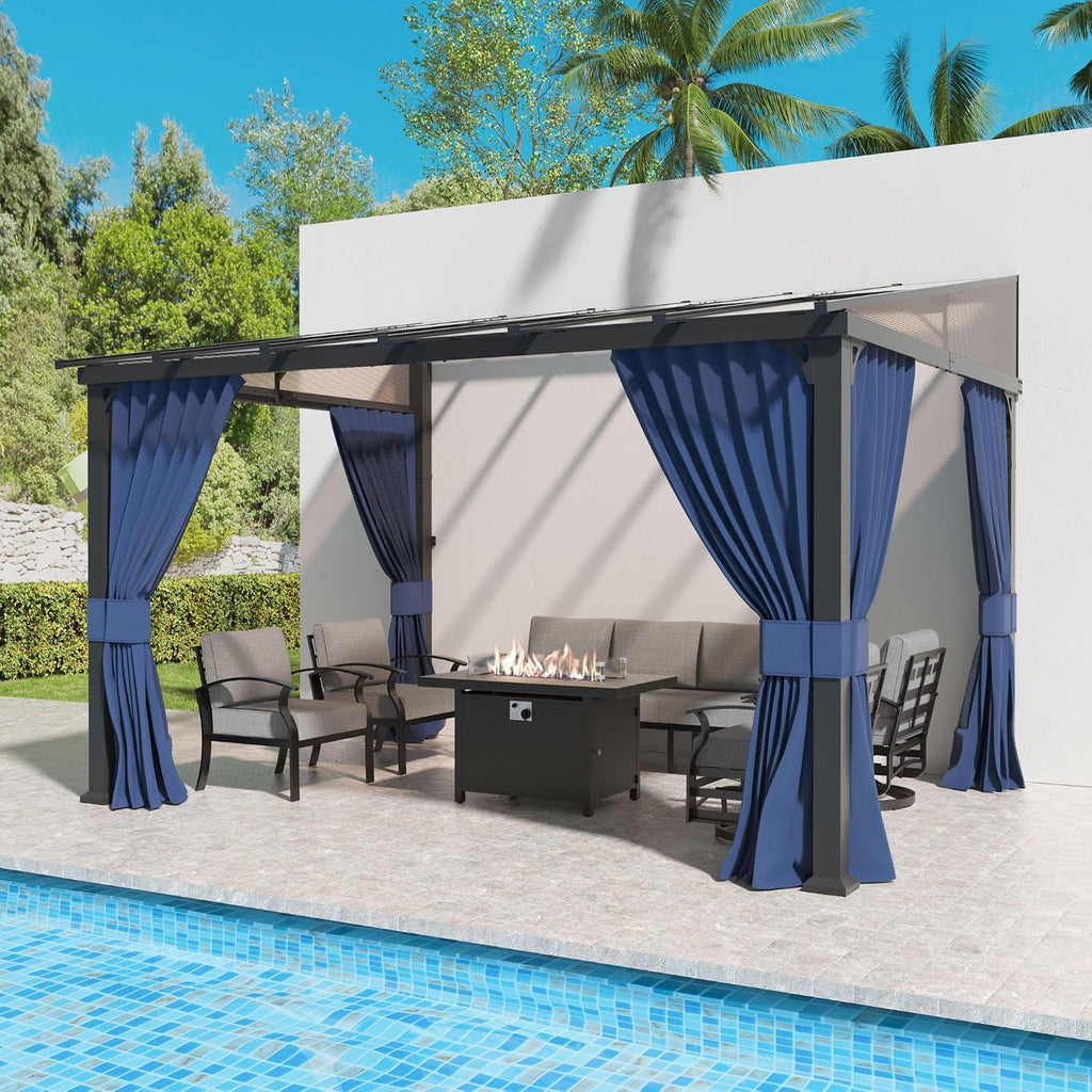 Kullavik 10' × 12' Hardtop Gazebo for Patio,Wall-Mounted Lean to Gazebo Pergola with Sloping Roof and Durable Aluminum Frame,Large Heavy Duty Awnings for Decks,Backyard,Navy Blue