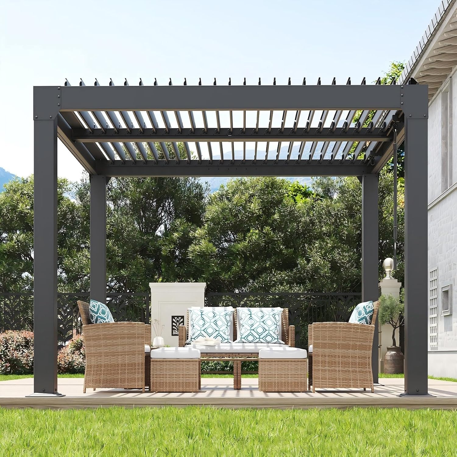 10X10 FT Louvered Pergola with Adjustable Roof, Integrated Drainage System, Easy Installation, Outdoor Pergola for Backyard, Garden, Poolside, Hardtop Gazebo