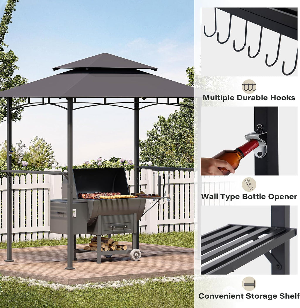 LAUSAINT HOME 8x5 FT Outdoor Grill Gazebo Canopy, BBQ Gazebo with 2-Tier Vented Top, 2 Durable Shelves & Metal Frame Grill Shelter - Perfect for Grilling and Picnics, Dark Gray