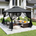 12' X 12' Patio Gazebo with Ventilation Double Roof, Outdoor Gazebo with Removable Mosquito Netting, Easy Up Metal Outdoor Canopy Shelter for Backyard, Garden, Lawn, Grey