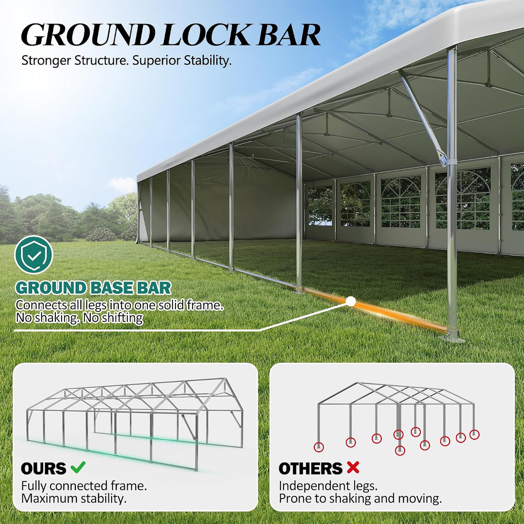 GARTOO 20' x 40' Outdoor Party Tent – Heavy Duty Wedding & Event Canopy Gazebo with 4 Sandbags for Backyard Celebrations, Outdoor Event, Wedding, Birthday Party