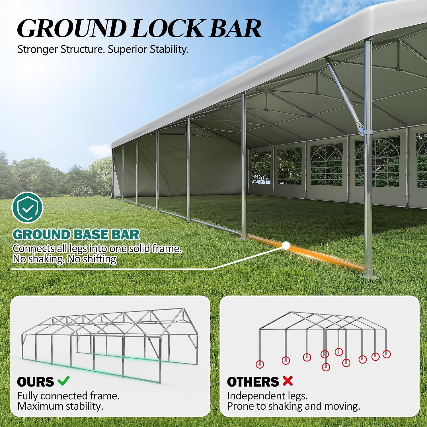 GARTOO 20' x 40' Outdoor Party Tent – Heavy Duty Wedding & Event Canopy Gazebo with 4 Sandbags for Backyard Celebrations, Outdoor Event, Wedding, Birthday Party