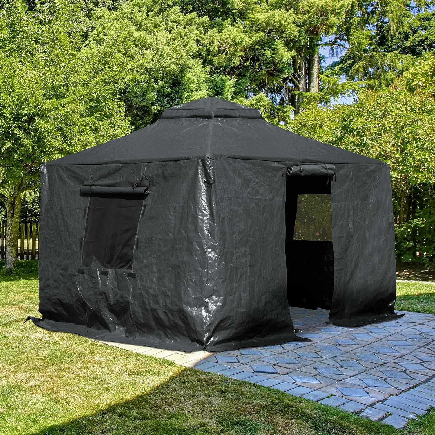 Domi 10' x10' Winter Gazebo Cover for Hardtop Gazebos, Universal Gazebo Cover with Sidewalls and Mesh Windows, All Season Waterproof Enclosed Cover for Outdoor, Gray