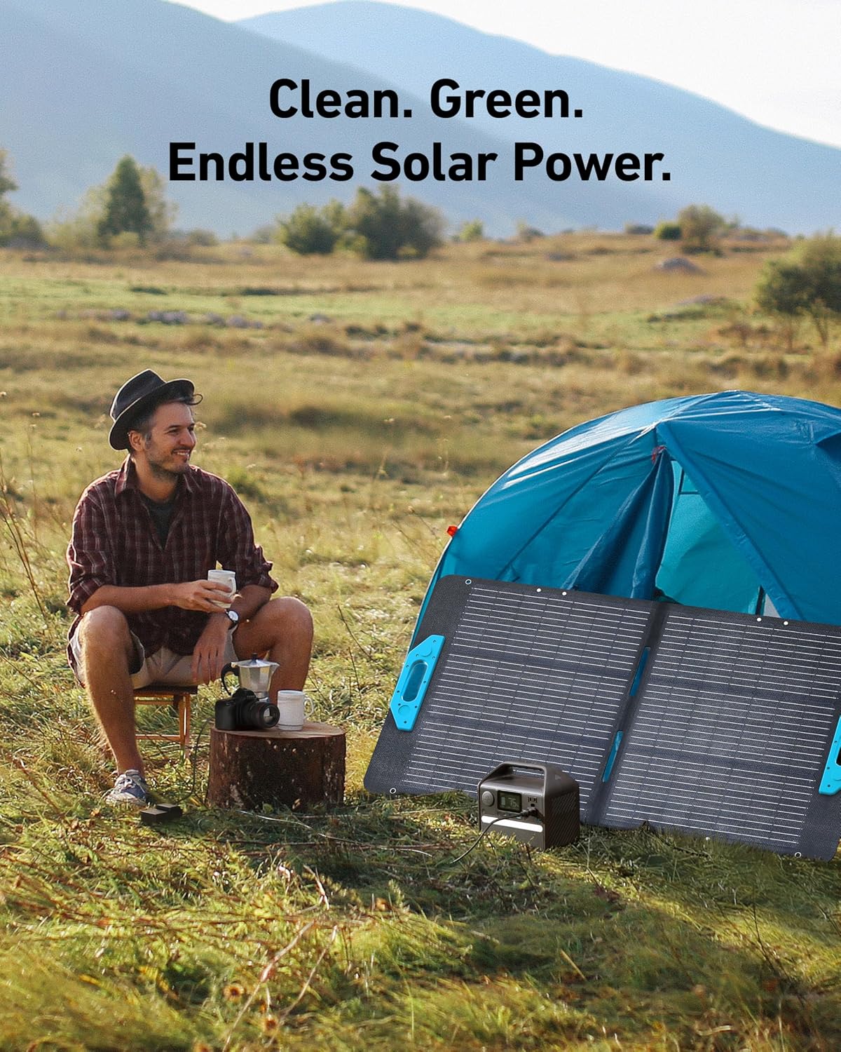 Anker 521 Portable Power Station Upgraded with LiFePO4 Battery, 256Wh 6-Port PowerHouse, 300W (Peak 600W) Solar Generator with 100W Solar Panel, 2 AC Outlets, 60W USB-C PD Output, Outdoor Generator