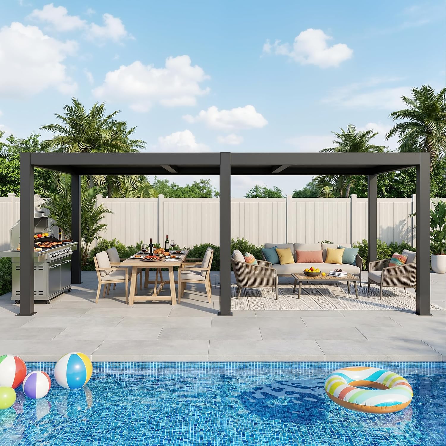 10'×20' Outdoor Louvered Pergola, Aluminum Outdoor Louvered Pergola Patio with Adjustable Roof, Gazebo for Outdoor Deck, Backyard, Garden(10x20FT)