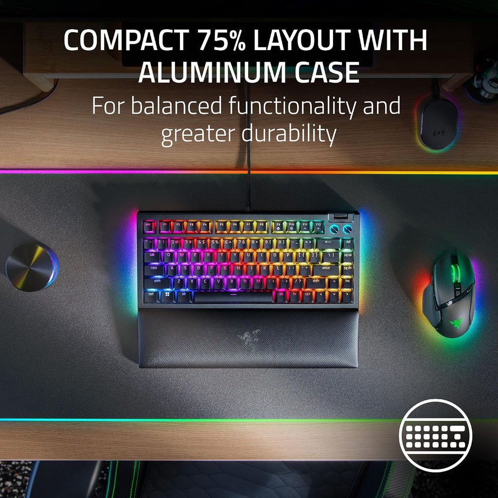 Razer BlackWidow V4 75% Mechanical Gaming Keyboard: Hot Swappable Design - Compact & Durable - Orange Tactile Switches - Chroma RGB - Roller & Media Keys - Wrist Rest Snap Tap - Black