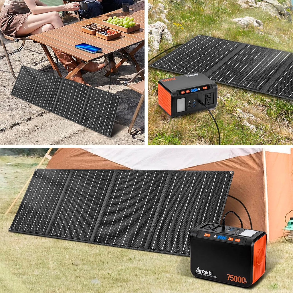 Takki 450W Peak Solar Generator 277Wh Portable Power Station with Solar Panels 40W Included 110V Pure Sine Wave AC Outlet DC USB Ports for Camping CPAP Emergency Tent Outdoor