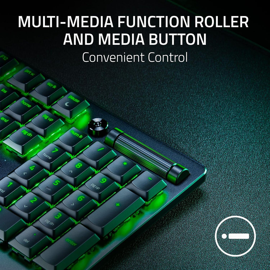 Razer DeathStalker V2 Gaming Keyboard: Low Profile Optical Switches Linear Red - Durable Coated Keycaps - Aluminum Top Plate - Multi Function Roller & Media Button - Chroma RGB - Snap Tap
