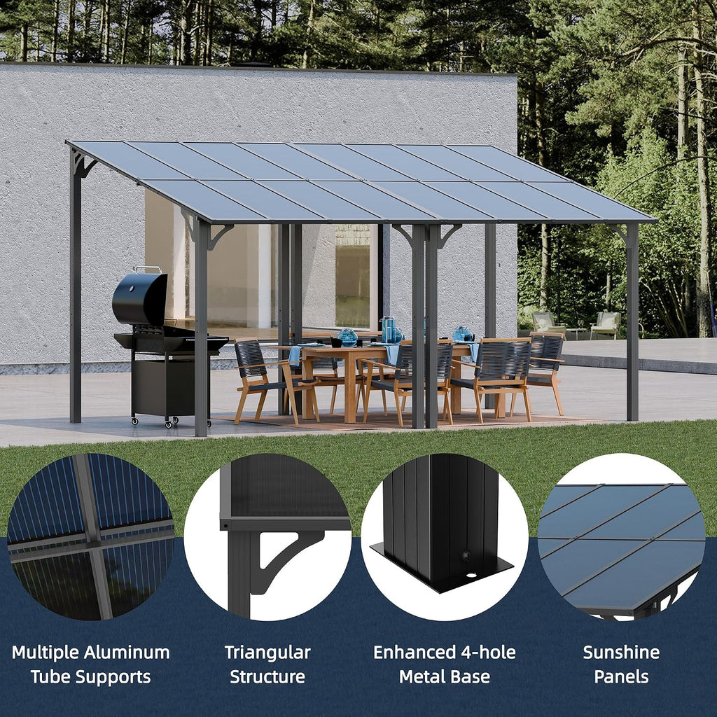 JY QAQA 8x10FT Outdoor Pergola, Gazebo Pergola with Sloped Roof, Large Wall Mounted Heavy Duty Awning for Patio, Deck, Backyard Outdoor pergola