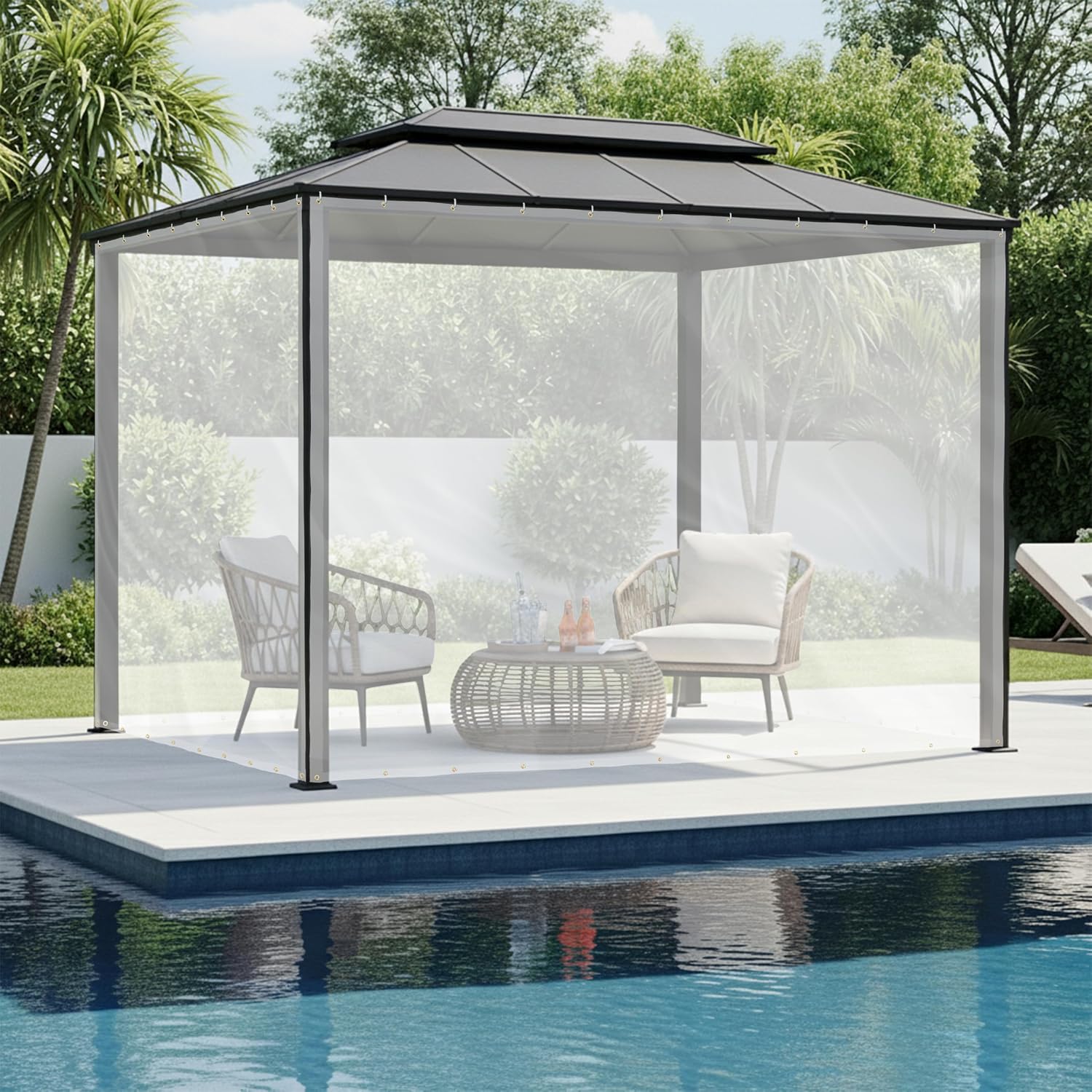 Covers & All Outdoor Clear Curtains for Patio Waterproof – 18 oz Outdoor Tarp Clear Vinyl Curtains, Gazebo Curtains with Brass Grommets for Pergola, Porch & Patio Walls for Winter (15 x 7 ft)