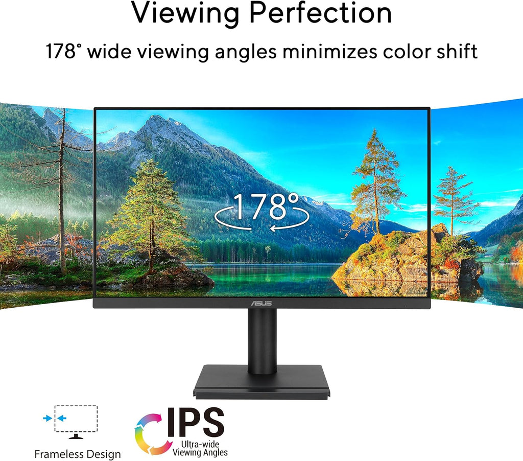 ASUS 27' 1080P Business Monitor (VA279QGS) – IPS, Full HD, Frameless, 120Hz, Adaptive-Sync, 1ms, HDMI, DisplayPort, VGA, Eye Care, Low Blue Light, Ergonomic, VESA Wall Mountable, 3 yr Warranty
