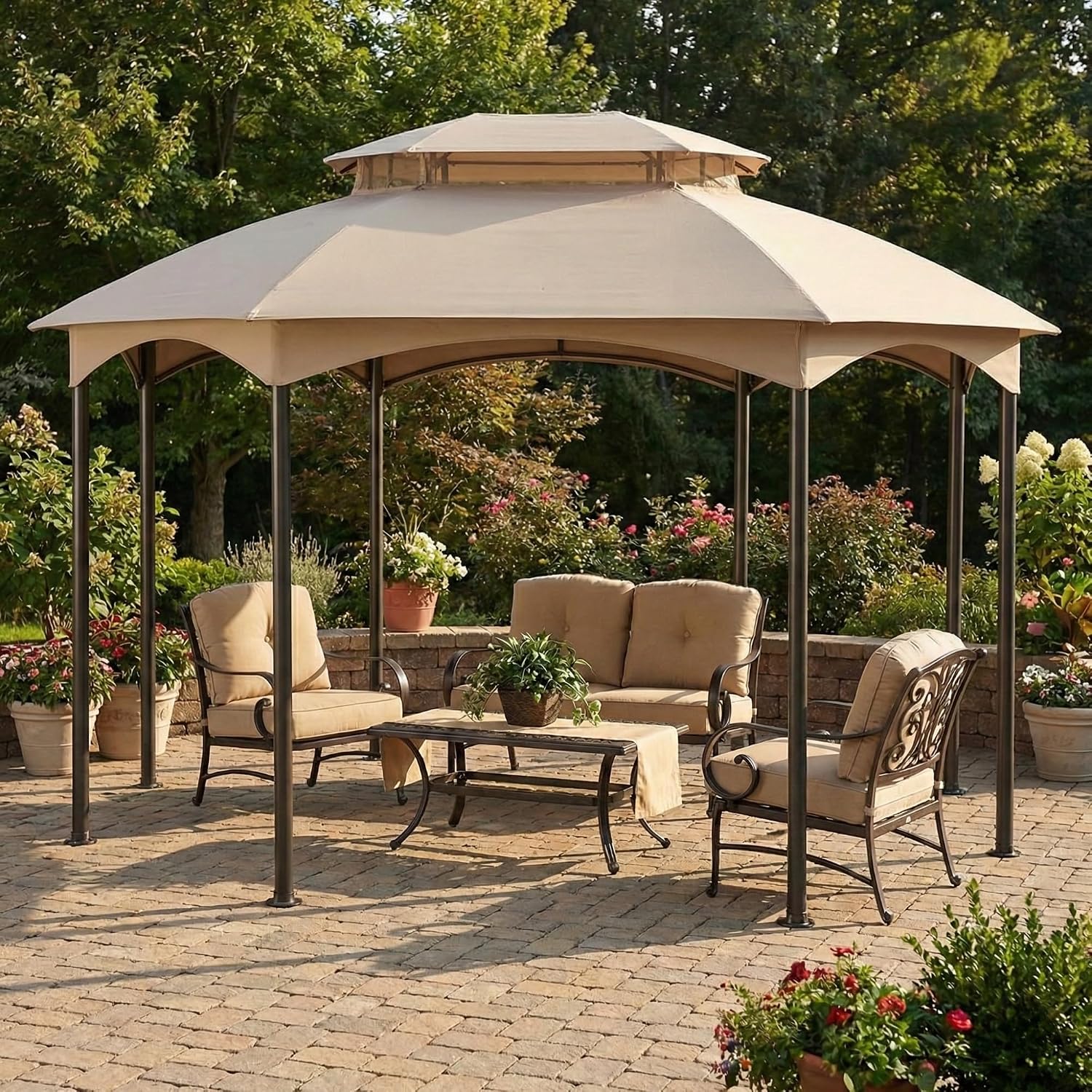Garden Winds Reinforced RipLock 350 Replacement Canopy Top Cover Compatible with Manhattan 10' x 12' Gazebo Model L-GZ1138PST - Beige