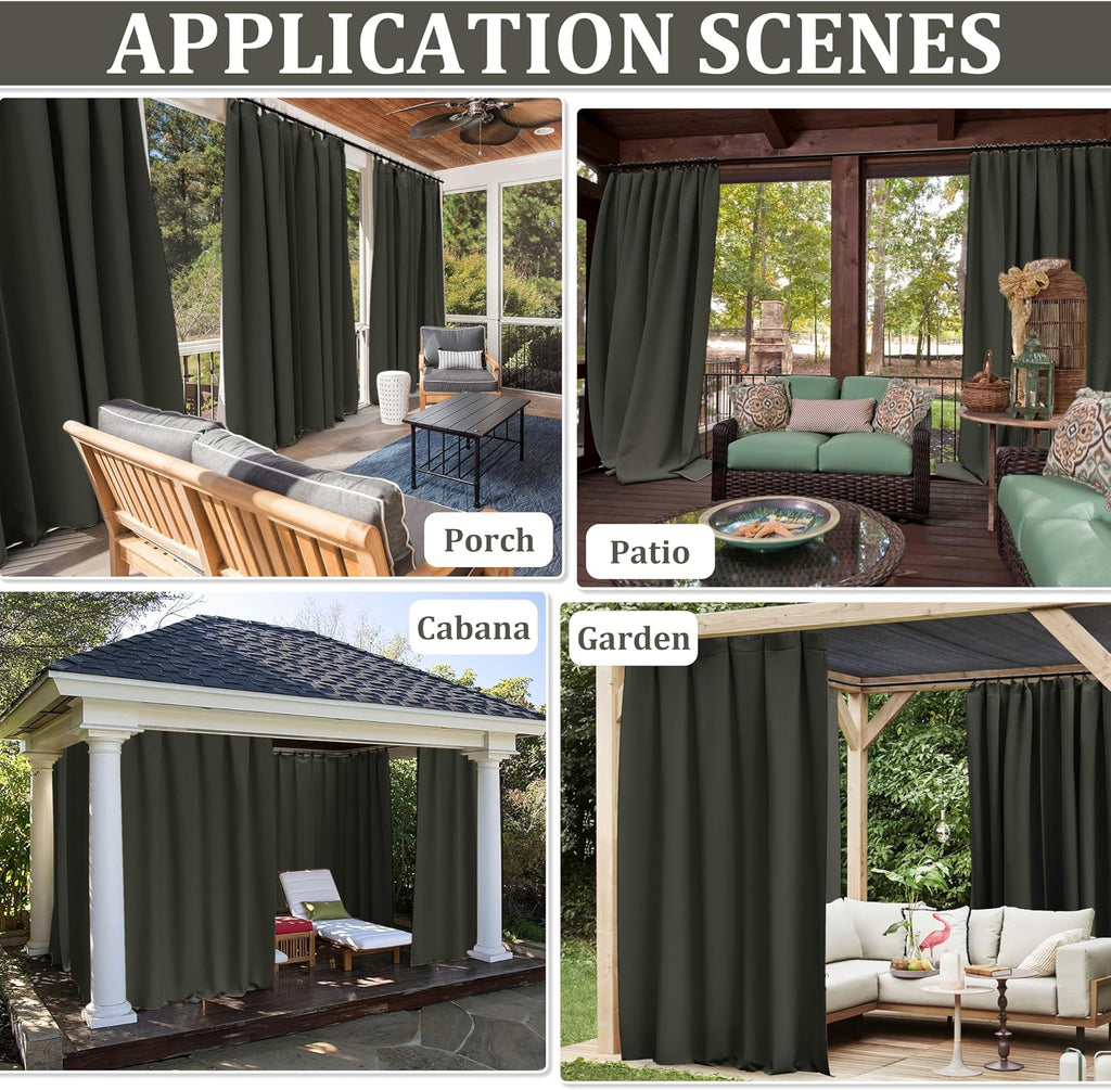 Gazebo Universal Replacement Privacy Curtain,10'×12' Gazebo Outdoor Waterproof Curtains, 4-Panels Sidewall Curtains with Double Zipper for Patio Canopy, Garden and Backyard (Curtain Only)