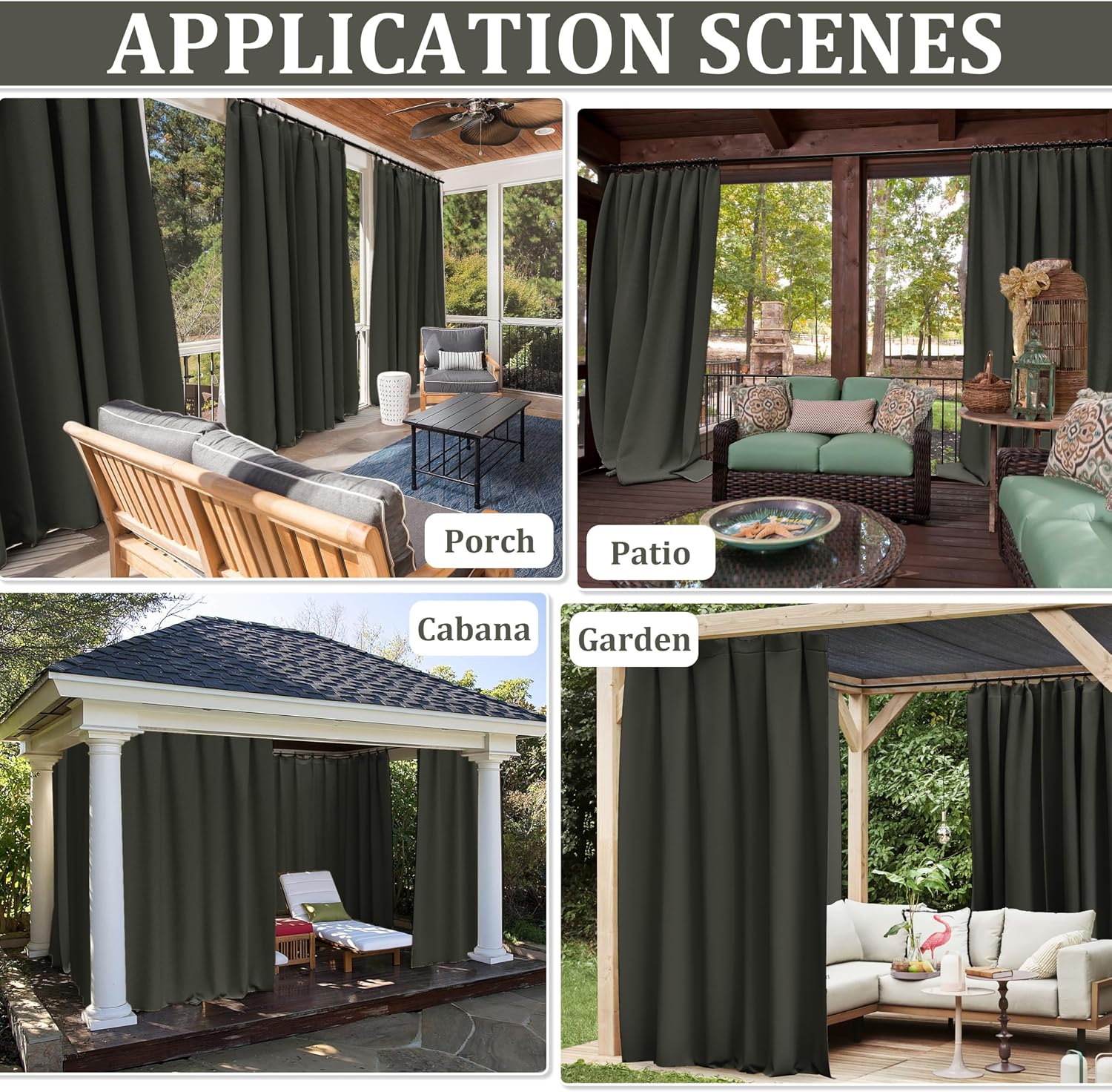 Gazebo Universal Replacement Privacy Curtain,10'×12' Gazebo Outdoor Waterproof Curtains, 4-Panels Sidewall Curtains with Double Zipper for Patio Canopy, Garden and Backyard (Curtain Only)