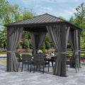 YITAHOME 10'X10' Metal Hardtop Gazebo Outdoor Patio Single Top Canopy Galvanized Iron Garden Tent Curtains Netting for Backyards Decks Lawns,Gray