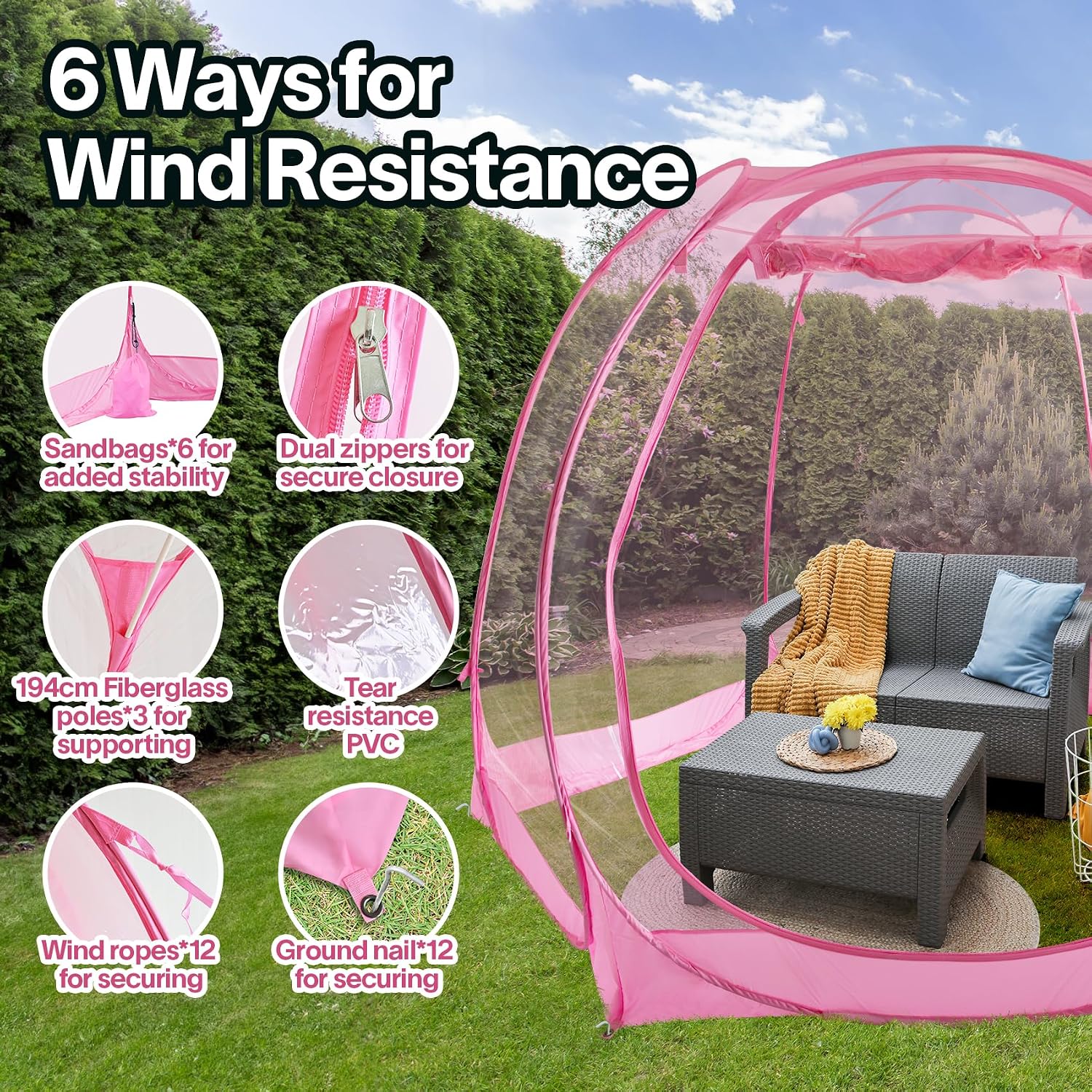 All Weather Proof Pod Pop Up Bubble Tent for 3-8 People, Large Oversize Dome House, Cold Protection Camping Tent, Winter Instant Igloo for Outdoor Activities