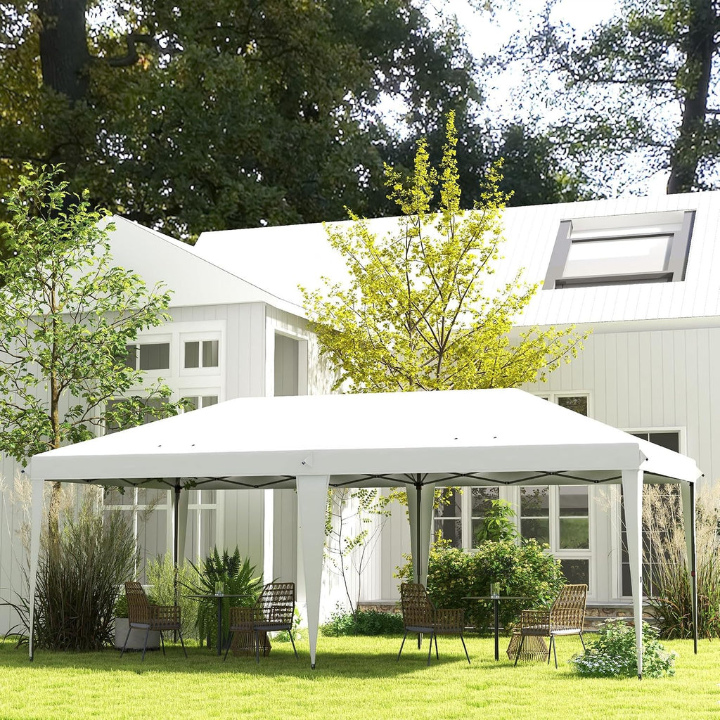 Outsunny 10' x 19.2' Pop Up Canopy Tent, Heavy Duty Tent for Parties, Outdoor Instant Gazebo Sun Shade Shelter with Carry Bag for Catering, Events, Wedding, Backyard BBQ, White