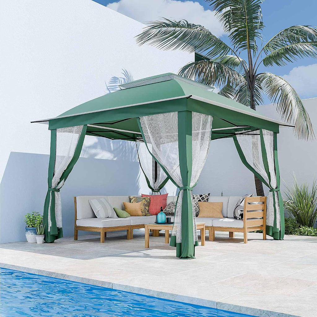 11'X11' Gazebo Pop Up with 4 Sidewalls Mosquito Netting, Heavy Duty Patio Gazebo Canopy Tent with Double Air Roofs for Backyards, Patios, Decks, Gardens, Parks