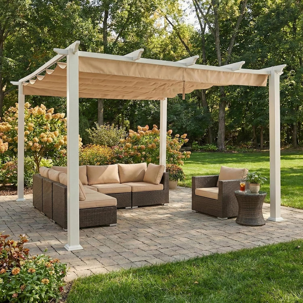 Garden Winds Reinforced RipLock 350 Replacement Canopy Top Cover Compatible with BHG, Meritmoor 9' x 9' Pergola Models BH19-092-099-45, BH17-092-099-59 - Beige